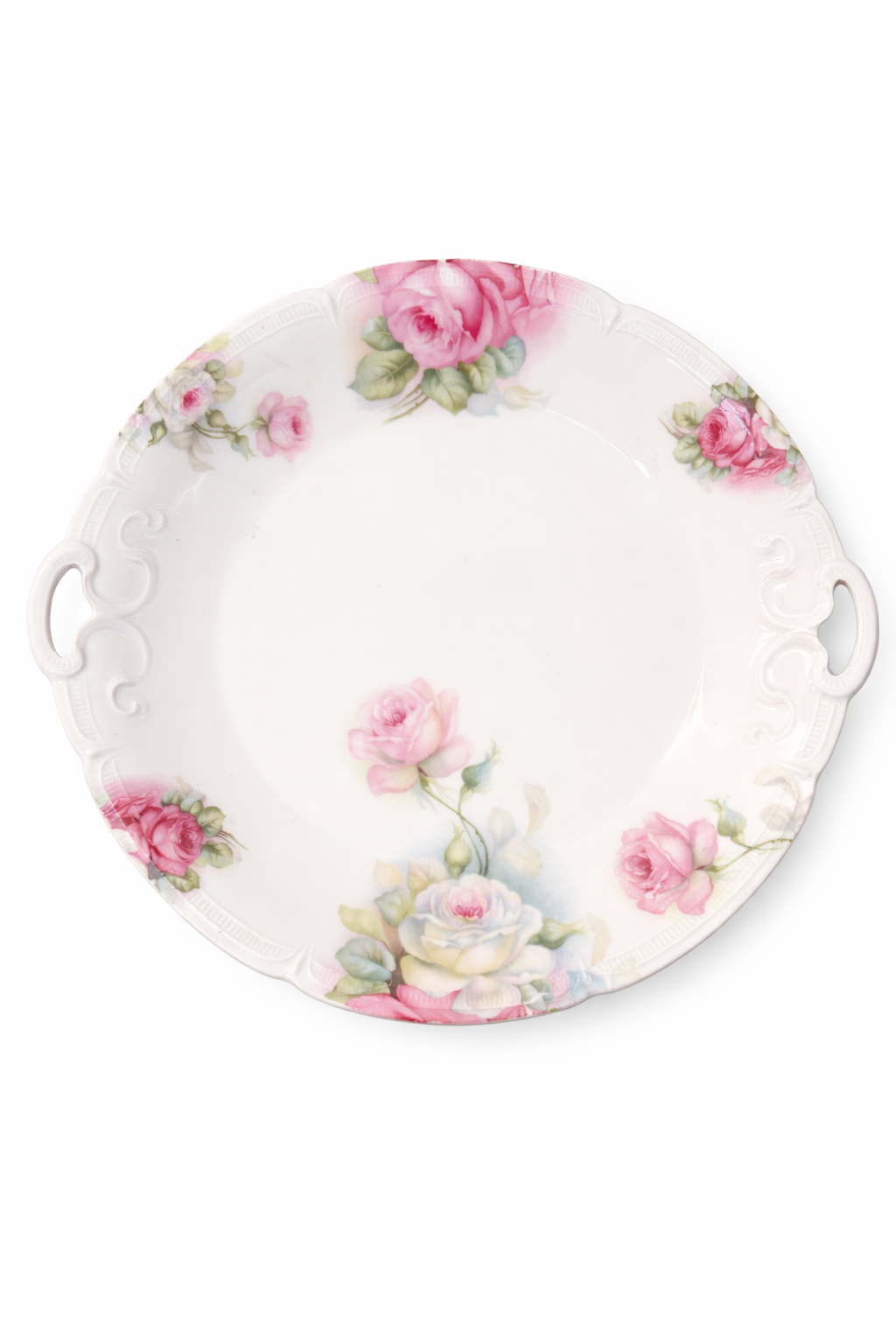 Antique Early 1900s German Floral Plate with Handles | Porcelain Serving Plate