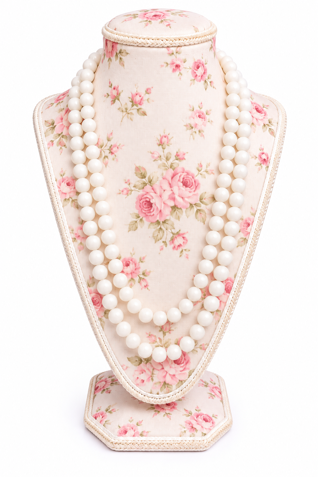 Vintage 1960s–1980s White Faux Pearl Long Beaded Necklace | Classic Retro Double-Layer Statement Jewelry