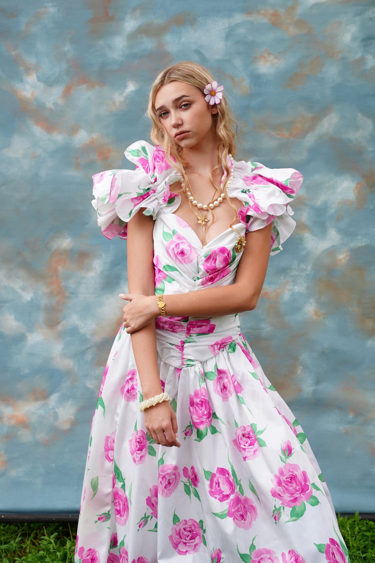 Vintage 1980s Pink Rose High-Low Gown | Romantic Floral Party Dress | Size Small