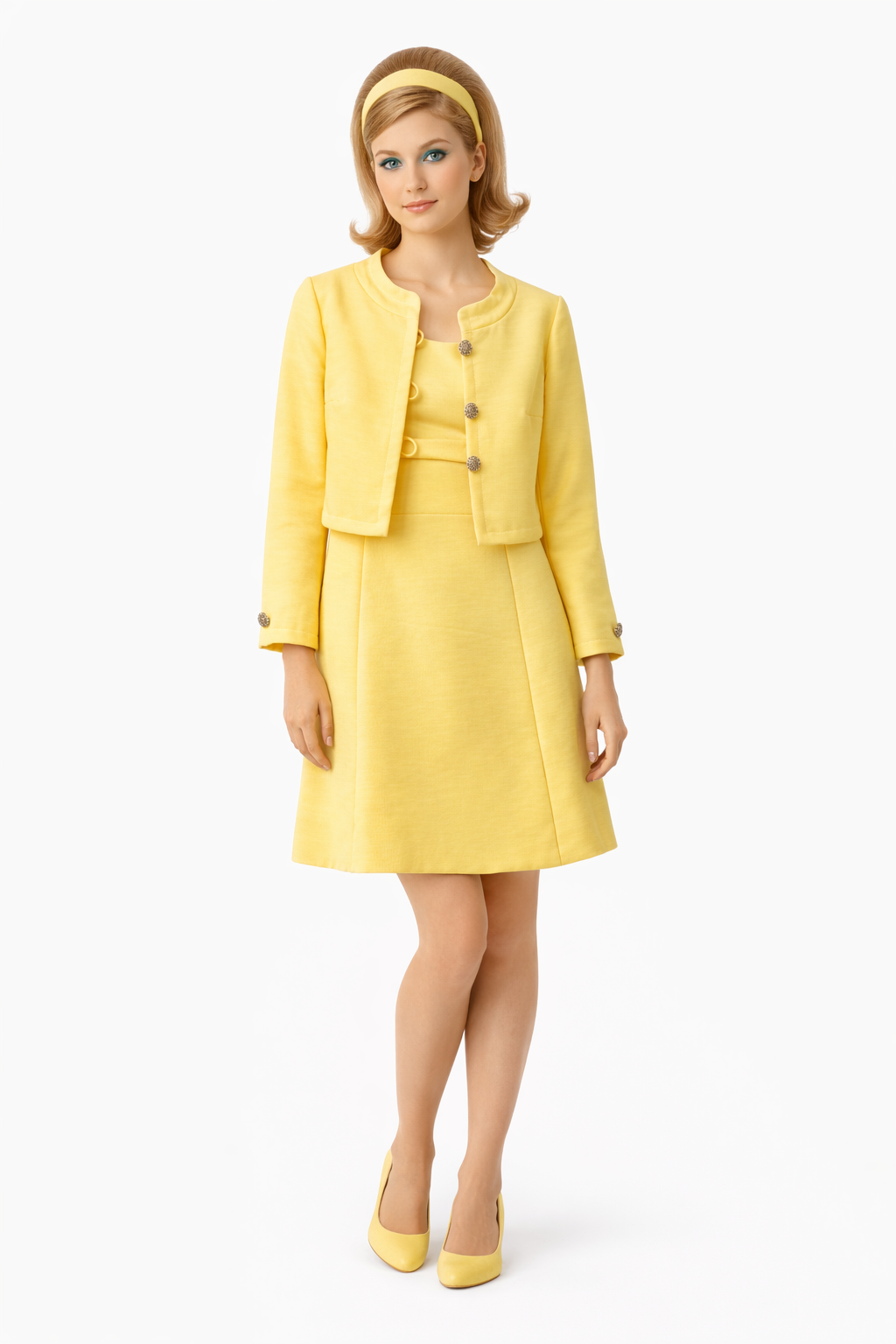 Authentic 1960s Shannon Rogers for Jerry Silverman Dress Set | Jackie O Inspired Yellow Suit Handmade Designer | Size 8–10