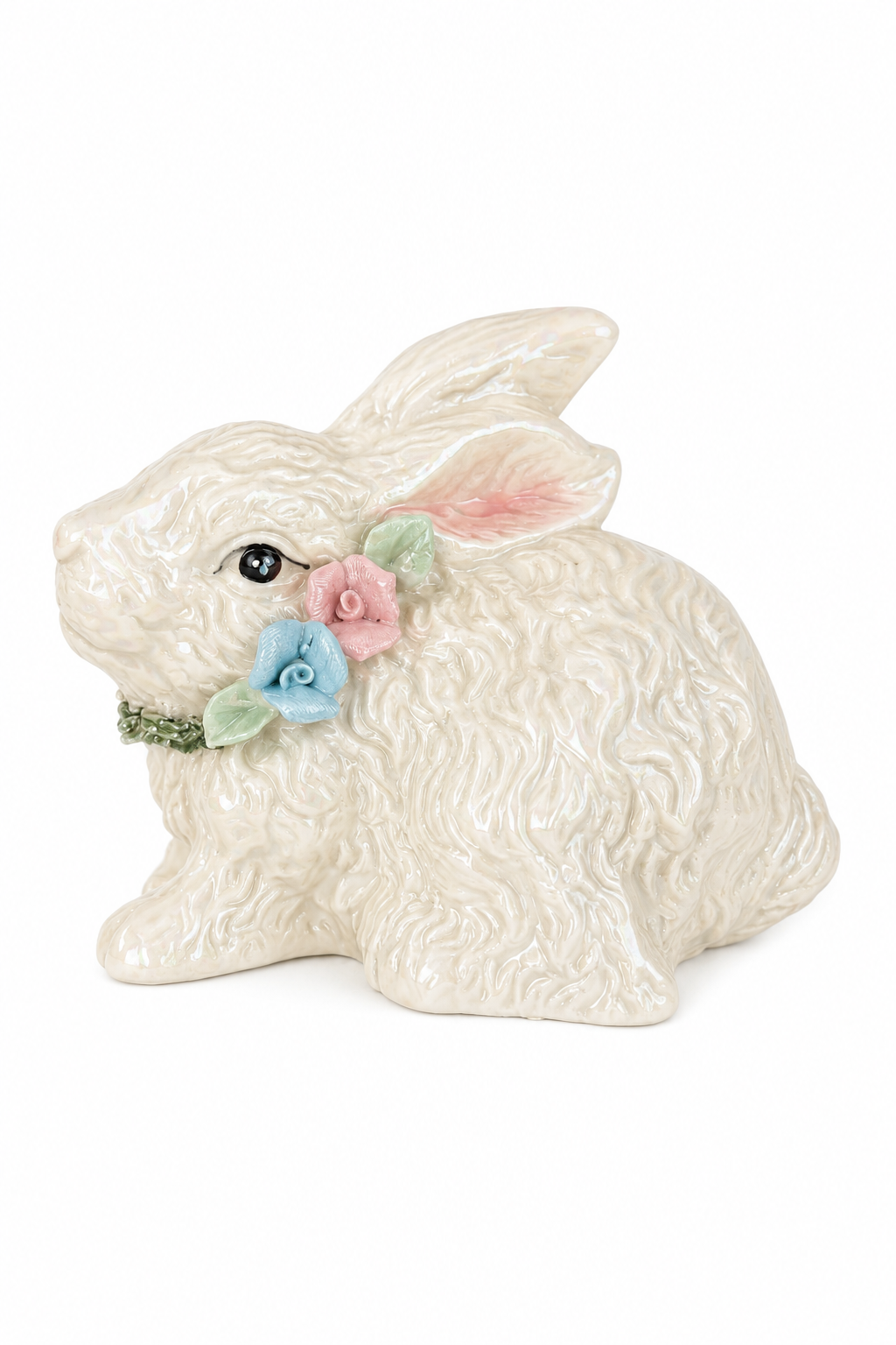 Vintage Ceramic Bunny Rabbit Figurine | Pastel Floral Cottagecore Décor | Shabby Chic Spring Collectible