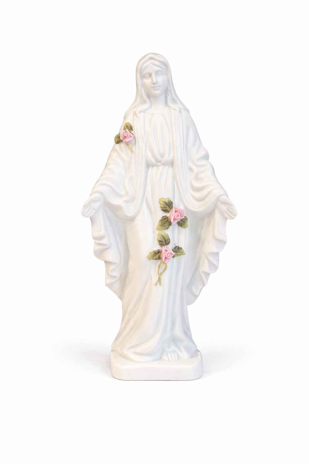 Vintage 1990s Lady of Grace Virgin Mary Figurine | Porcelain Religious Statue with Floral Detail