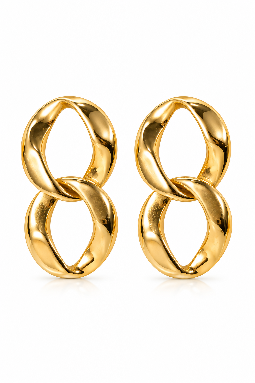 Vintage 1980s Gold-Tone Sculptural Double Link Dangle Post Statement Earrings