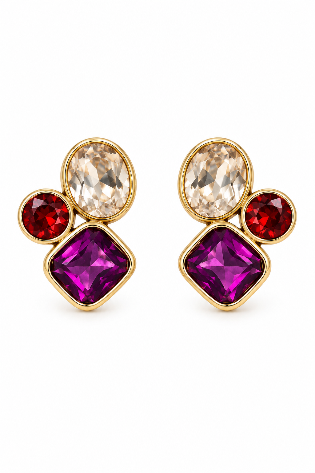 Vintage 1980s–1990s Liz Claiborne Multicolor Faux Gemstone Gold-Tone Clip-On Earrings – 1”