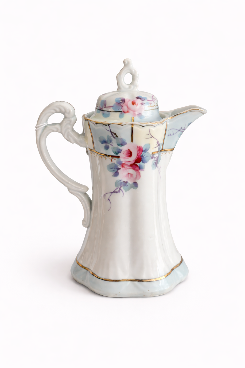 Antique Nippon Chocolate Pot (Early 1900s) | Hand-Painted Japanese Porcelain, Pink Roses & Gold Trim