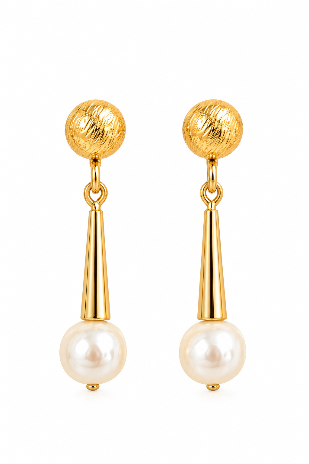Vintage 1980s Gold-Tone Faux Pearl Drop Clip-On Earrings | Elegant Retro Statement Jewelry