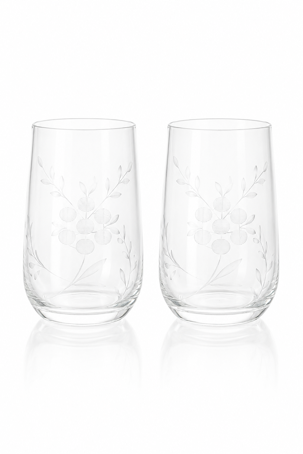 Vintage Etched Floral Drinking Glasses | Set of 2 | Clear Glass Tumblers | Juice, Water & Cocktail Glasses