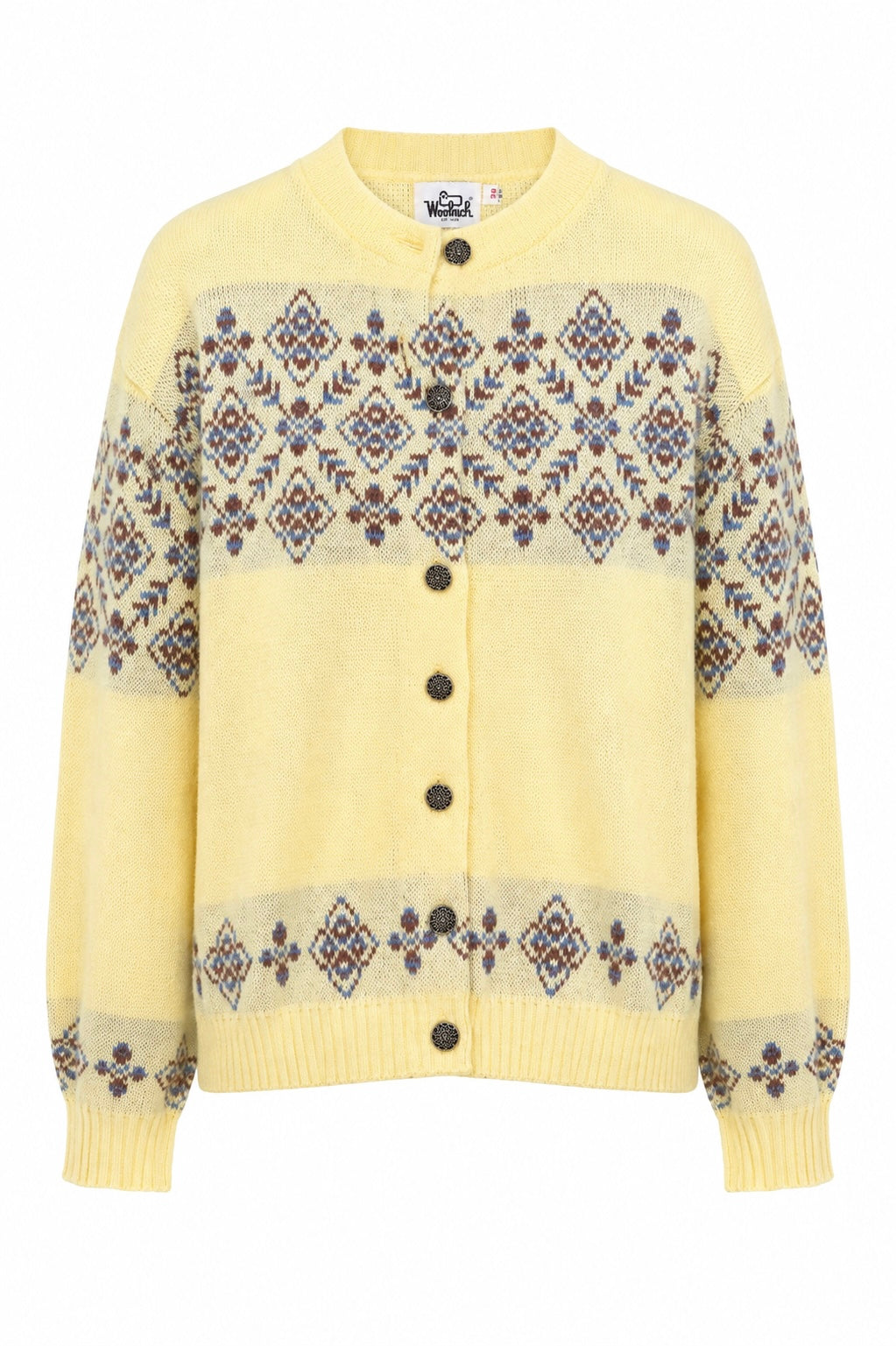 Vintage Woolrich Butter Yellow Fair Isle Knit Cardigan Sweater – Size 38 M/L
