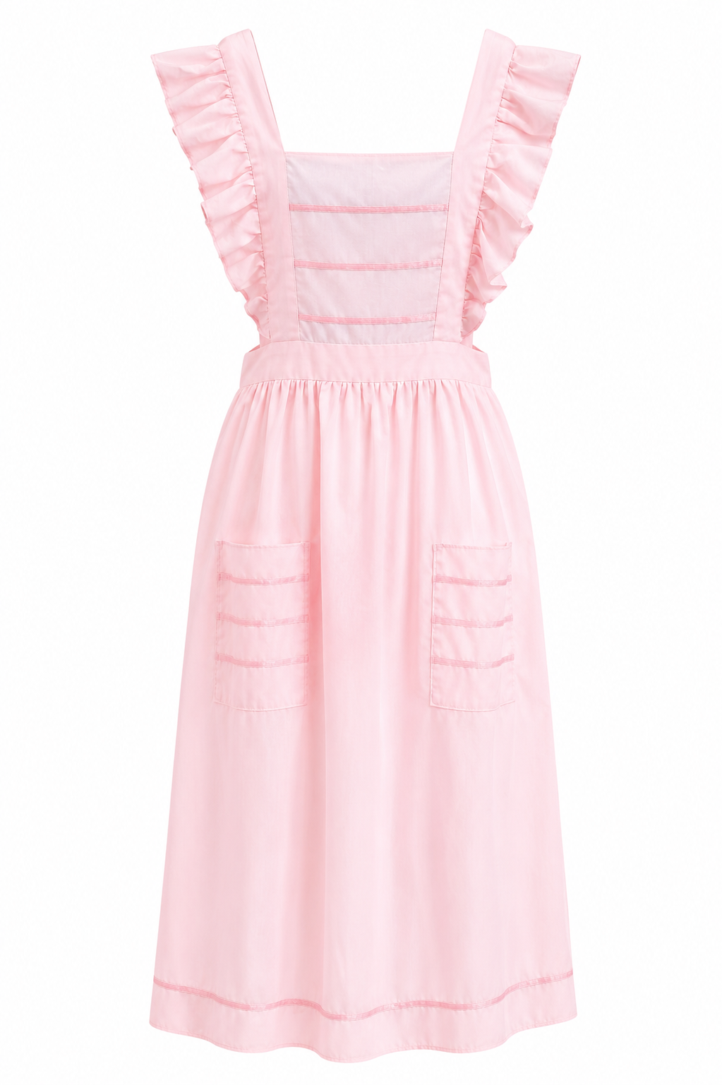 Vintage Pink Ruffle Apron | Cottagecore Kitchen Apron | Tie-Back with Pockets | One Size