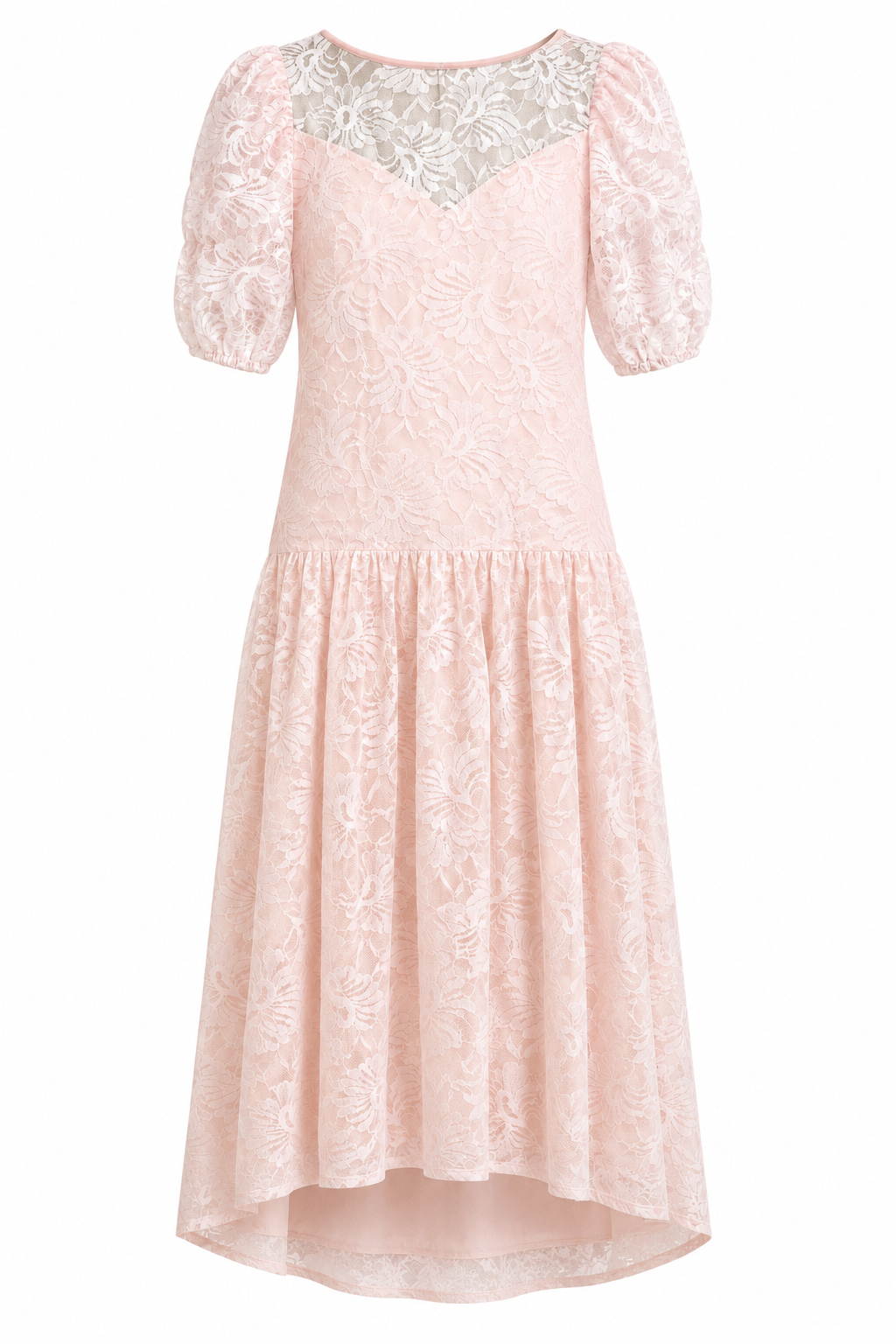 Vintage 1980s Romantic Pink Lace High-Low Dress | Cottagecore Formal Gown (Size 11-12) M