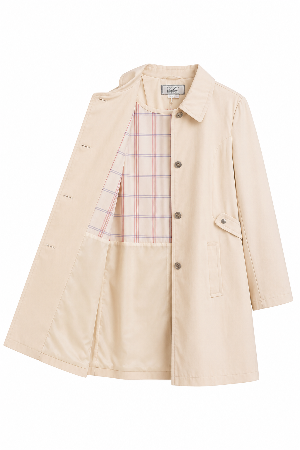 IZZI Beige Trench Coat | Classic Cotton Blend Jacket | Size Large
