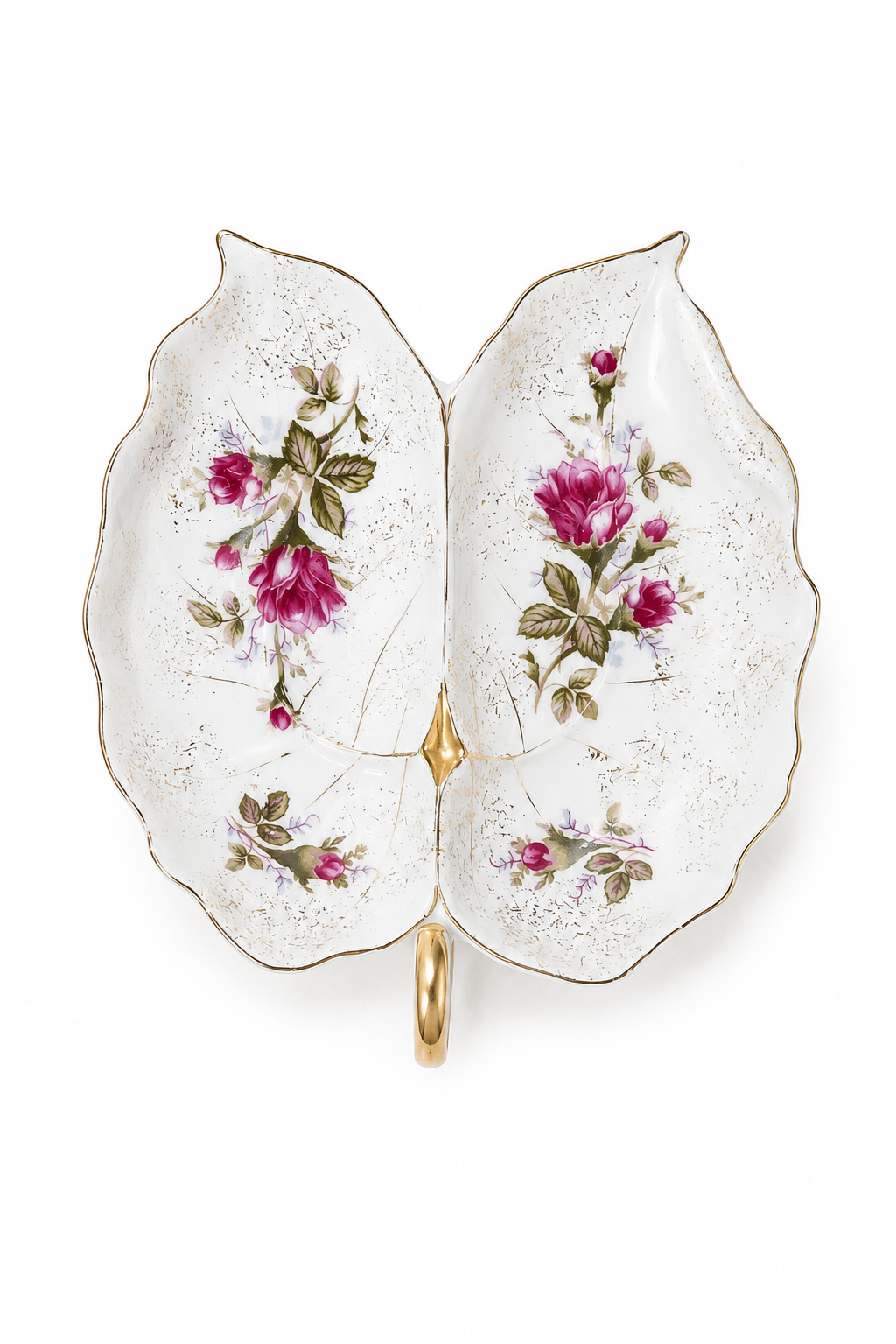 Vintage 1950s Marco Pink Rose Divided Leaf Trinket Dish | Sold Individually