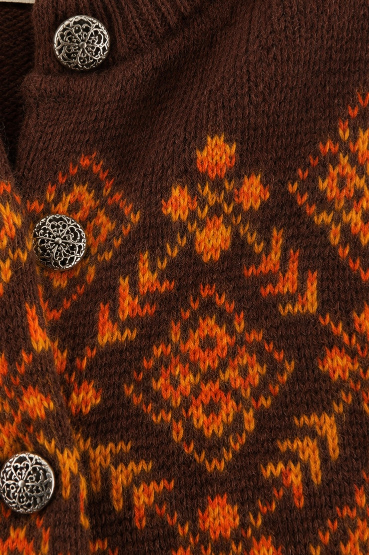 Vintage Woolrich Brown & Orange Fair Isle Knit Cardigan Sweater – Size 40 | M/L