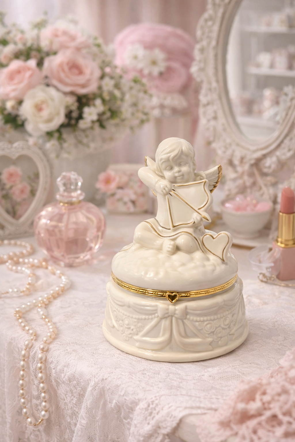 Cupid’s Love Letter Large Trinket Box |Romantic Cherub Keepsake Box