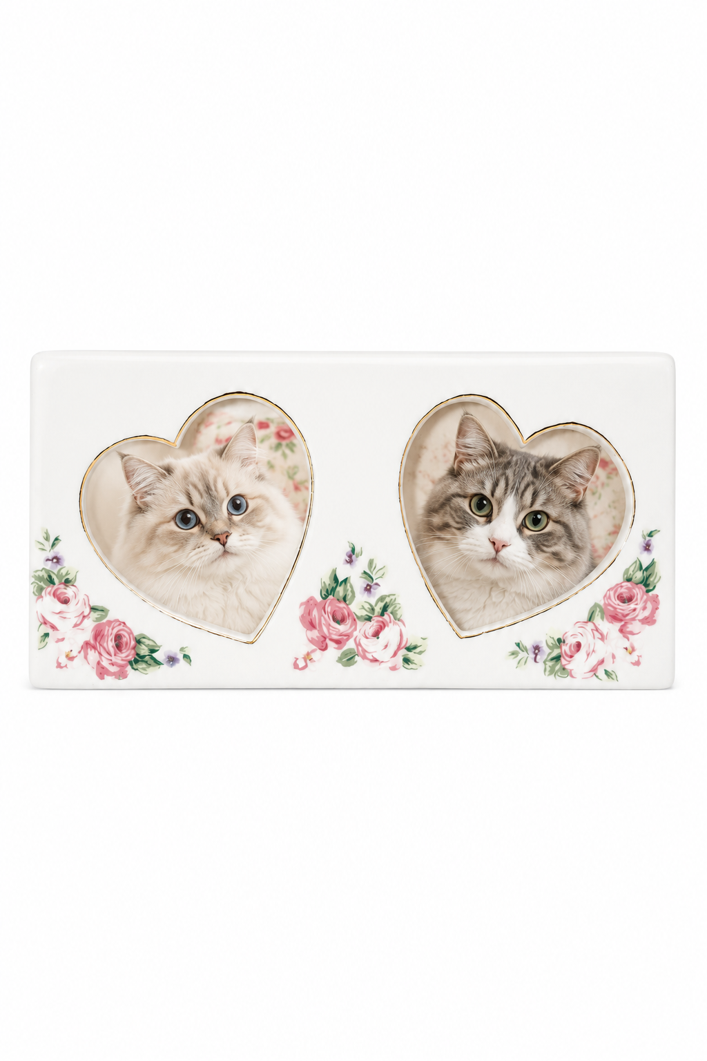 Vintage 1980s Porcelain Double Heart Picture Frame | Floral Rose Photo Frame | Shabby Chic Cottagecore Decor