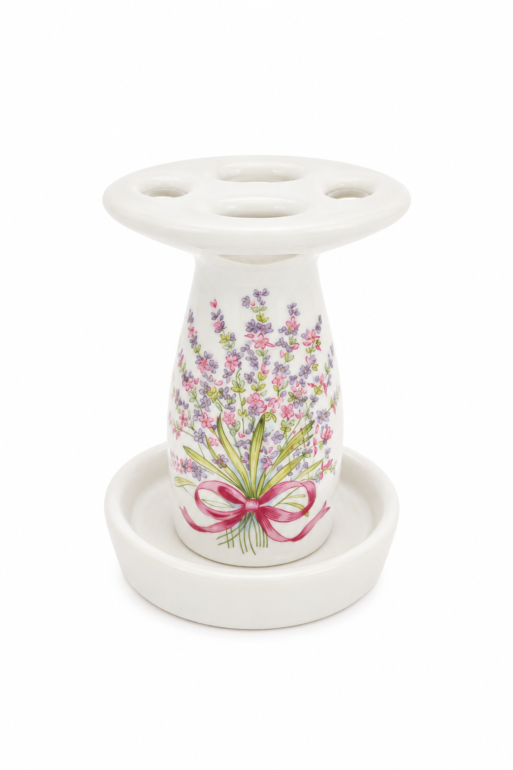Vintage Floral Ceramic Toothbrush Holder | Cottagecore Bathroom Organizer | Pink & Lavender Wildflower Vanity Holder