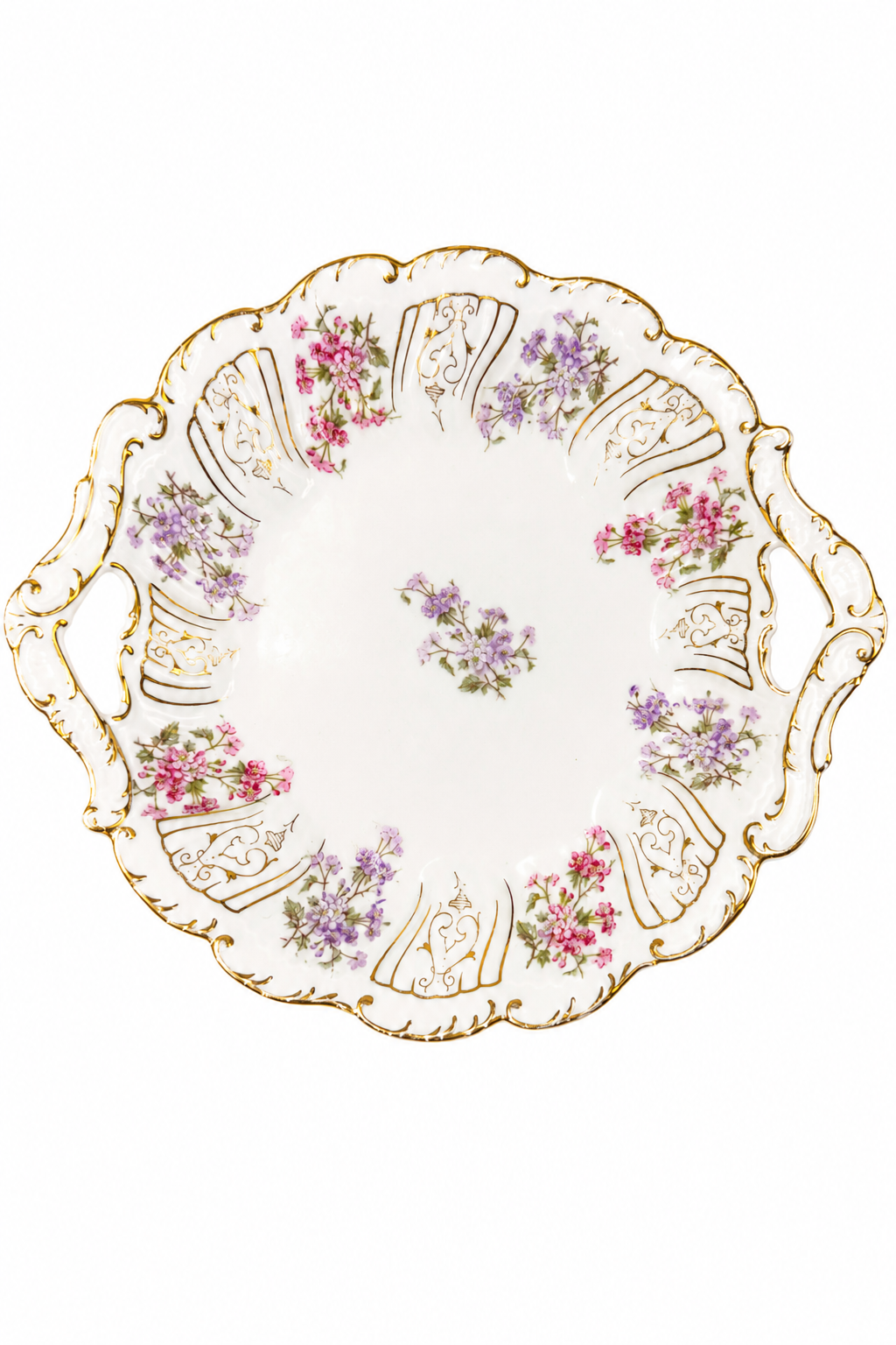 Antique Carl Tielsch Altwasser C.T. Germany Scalloped Serving Dish | Gilt Handles | 1875–1935 Porcelain Platter