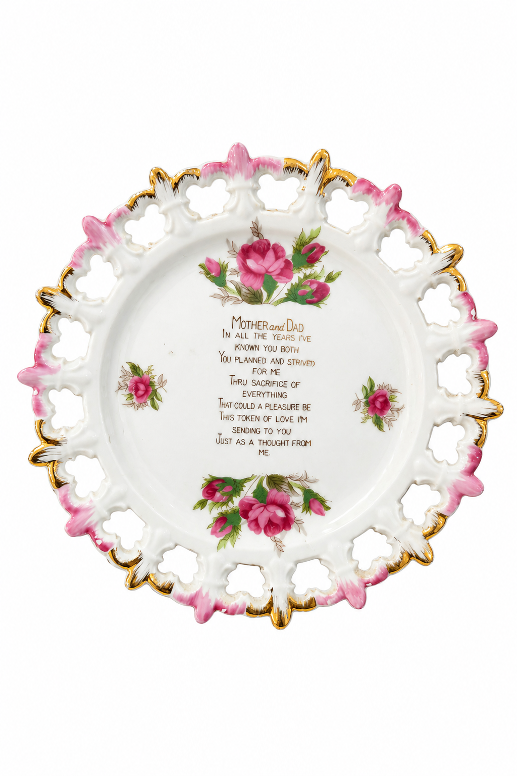 Vintage “Mother & Dad” Floral Gift Plate | Sentimental Keepsake Plate