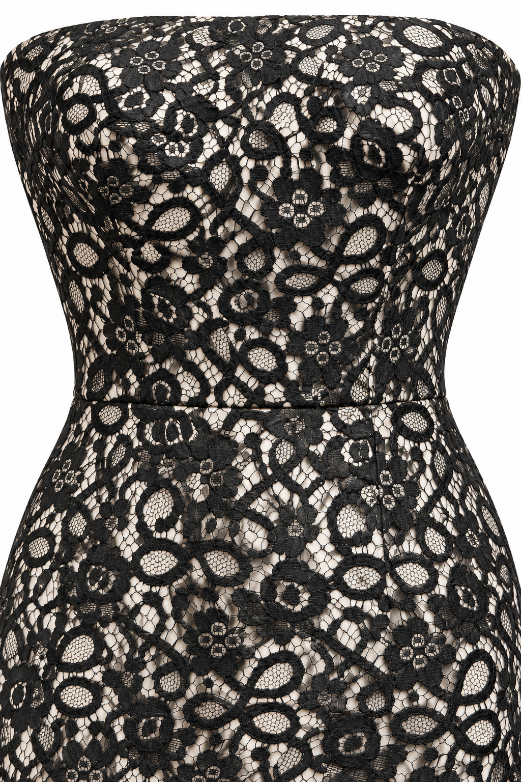Vintage Black & Ivory Lace Strapless Formal Gown – Made in USA | Size 4