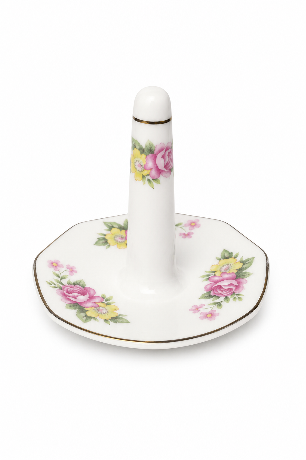 1980s Floral Porcelain Ring Holder | Vintage Rose & Wildflower Jewelry Stand | Cottagecore Vanity Decor