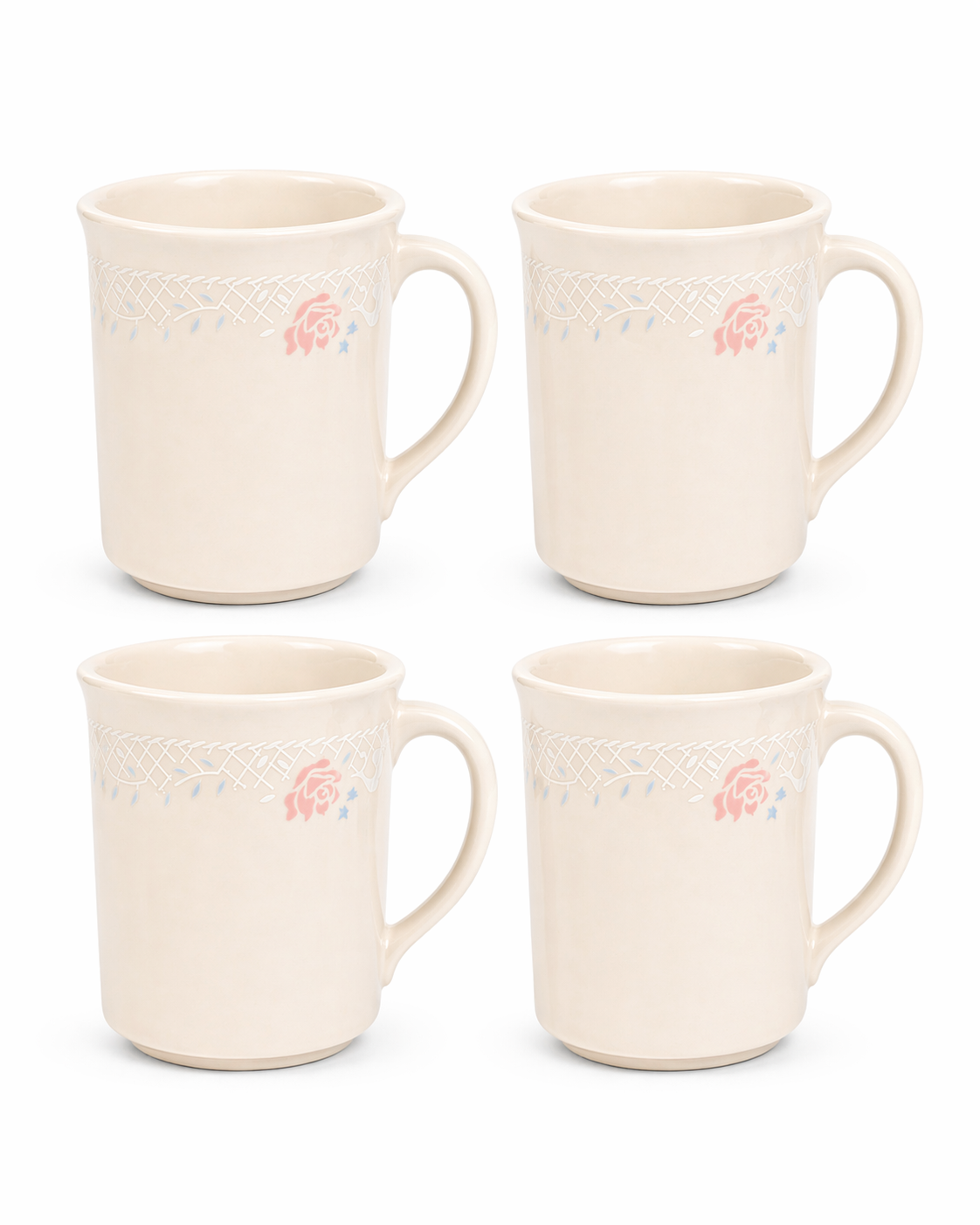 Vintage 1980s Cottagecore Floral Lace Trim Mugs | Shabby Chic Ceramic Coffee Cups | Sold Individually