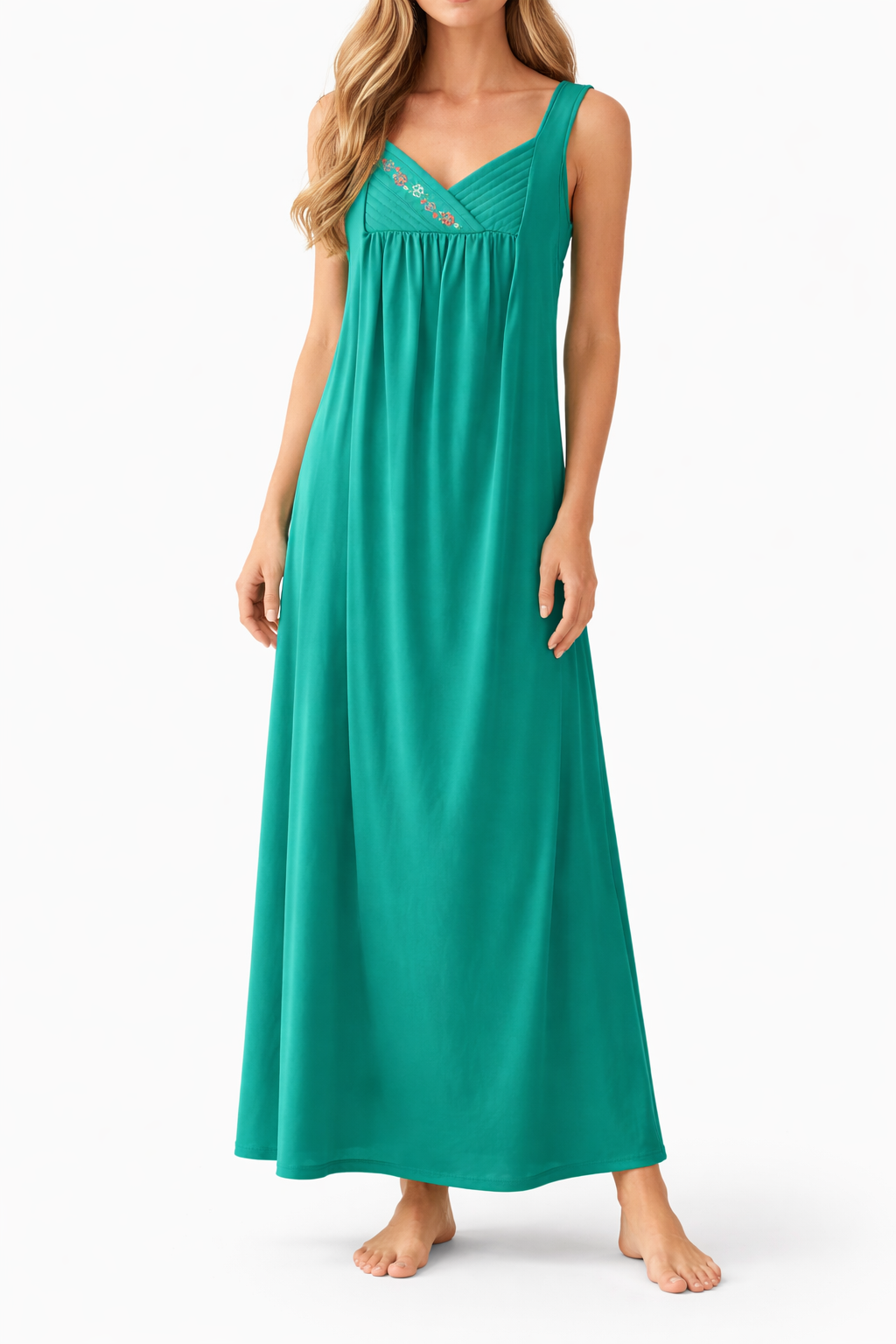 Vintage Emerald Nightgown | Soft Romantic Slip Dress (XS–S)