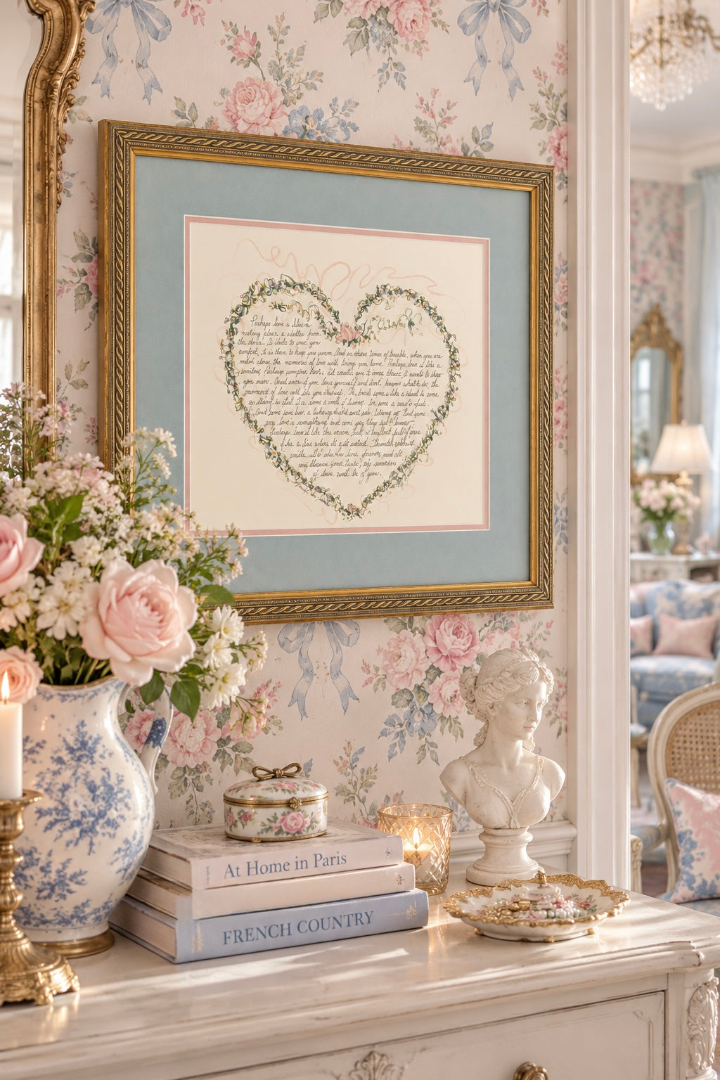 Vintage 1980s Framed Heart Love Poem Art Print | Romantic Floral Wall Décor