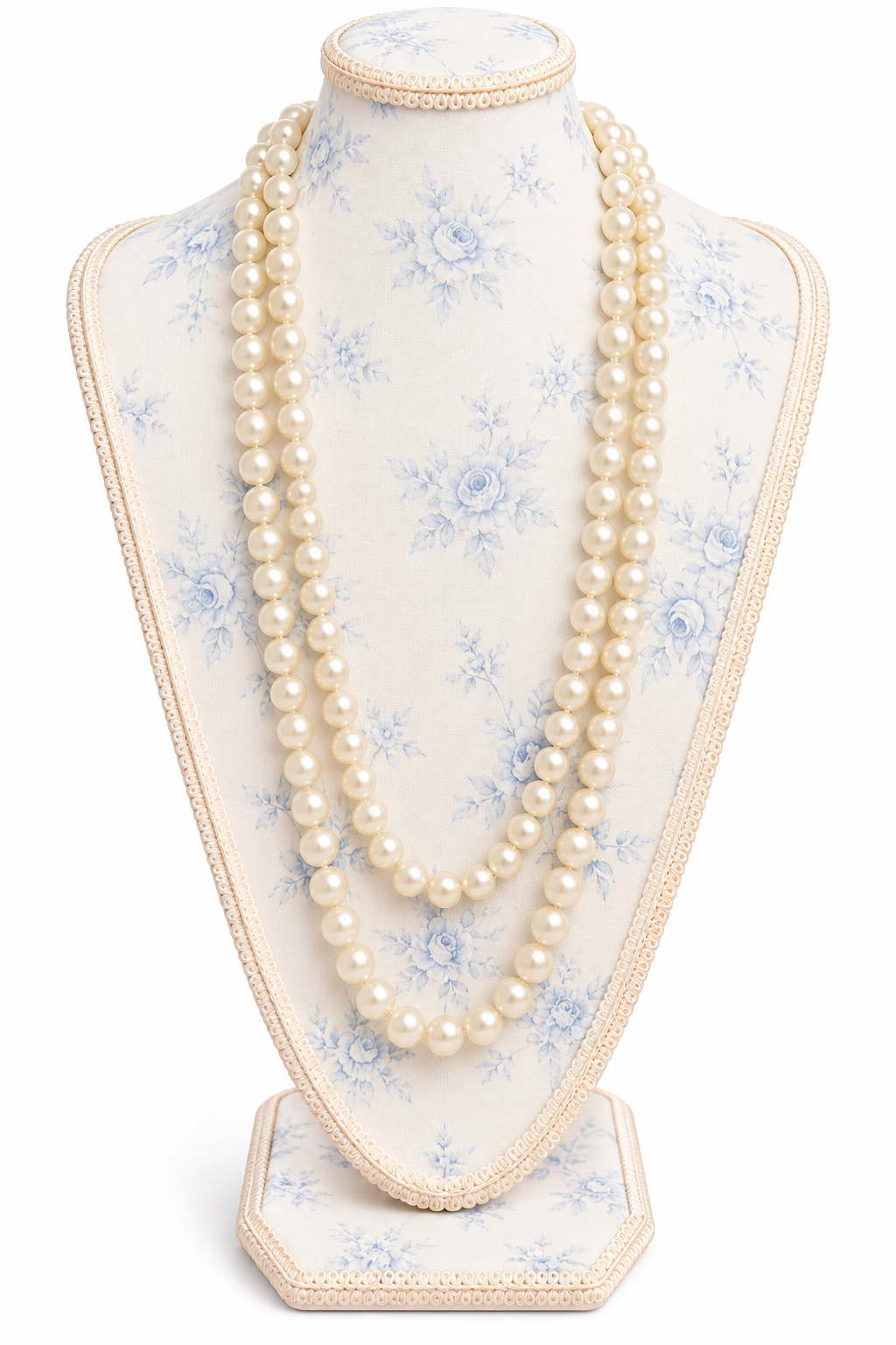 Vintage Ivory White Faux Pearl Long Double-Strand Necklace | Classic Elegant Pearl Statement Jewelry