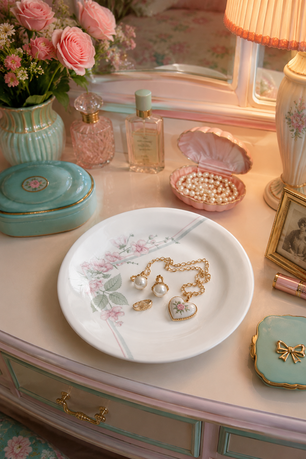 Vintage 1980s Corelle Floral Salad Plate | 7.25” Pink Floral Plate | Cottagecore Kitchen & Jewelry Dish