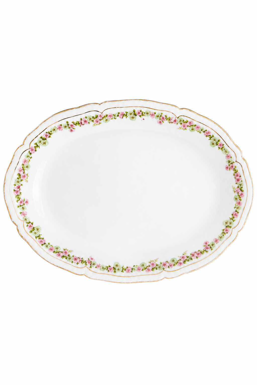 Antique 1900s Munich Fine China Oval Serving Platter | Vienna Austria – Pink Rose Garland