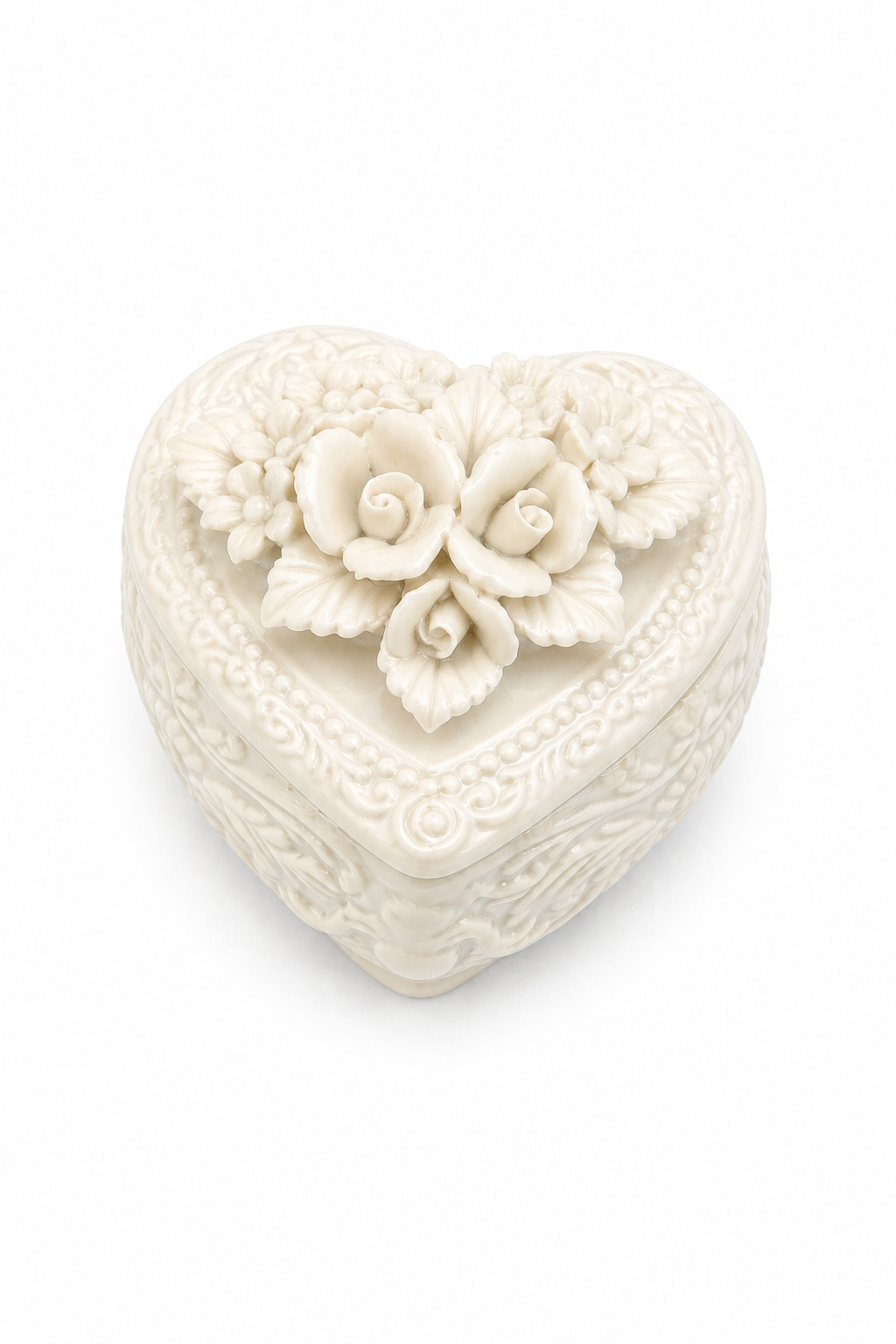 Romantic Heart Ring Box with 3D Roses | Vintage Style Trinket Box