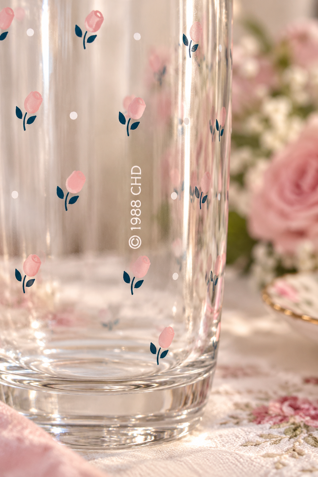 Rare Vintage 1988 CHD Pink Rose Glass Tumblers | Set of 6