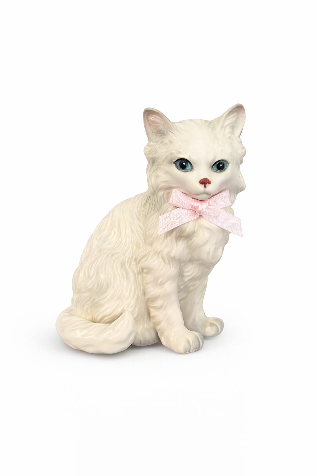 Vintage 1950s Lefton Japan Cat Figurine | Pink Bow Kitty, Shabby Chic Cottage Decor