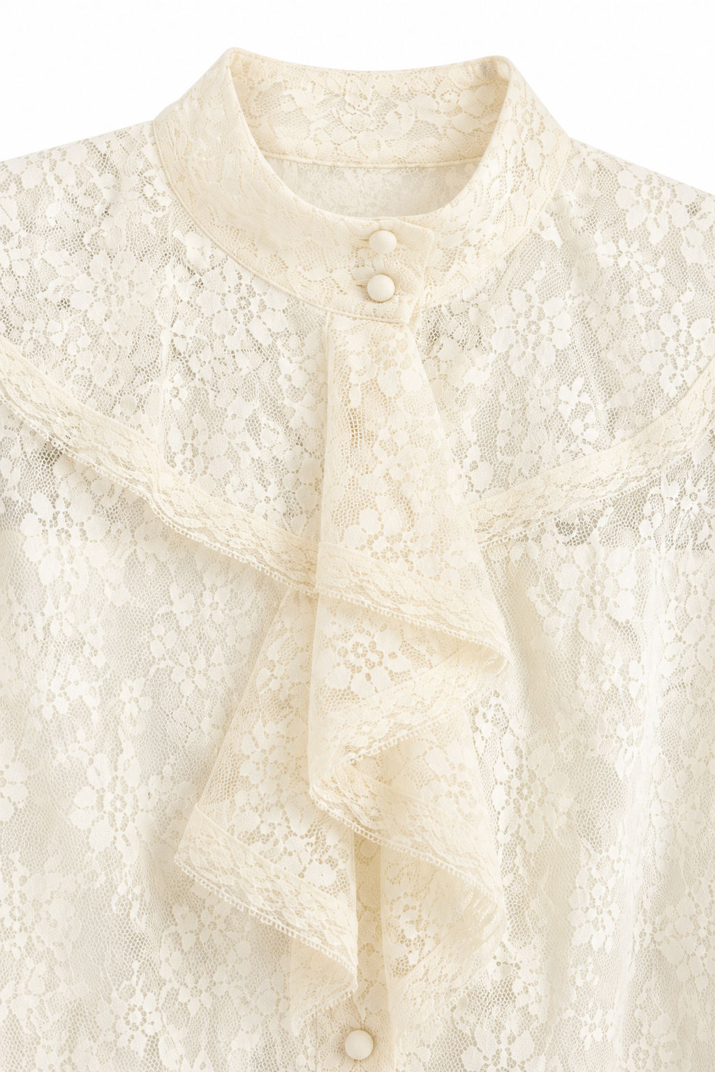 Vintage Victorian Lace Ruffle Blouse | Romantic High Neck Cream Top (Best Fits S–M)