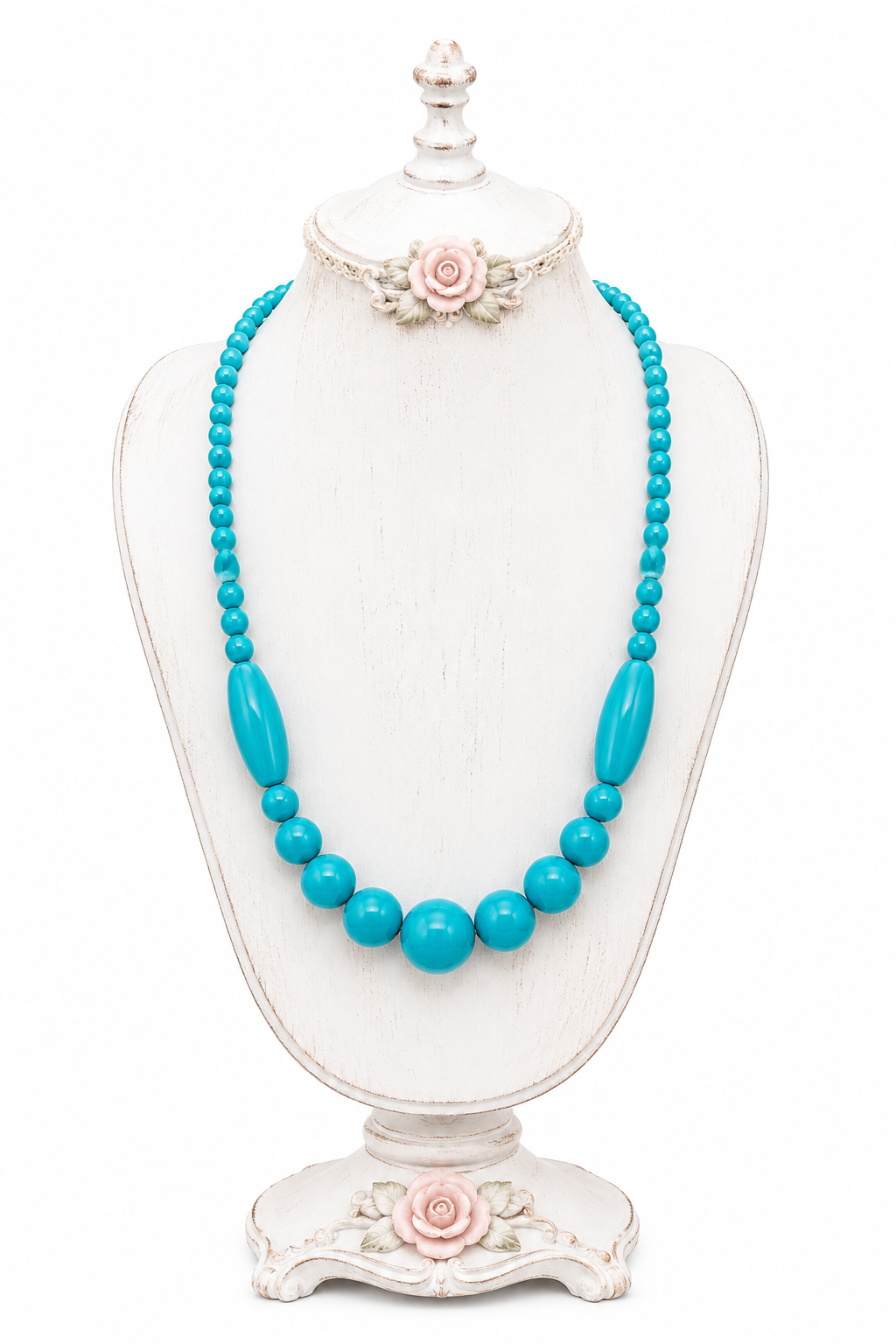 Vintage 1980s Robin Egg Blue Beaded Statement Necklace | Retro Turquoise Blue Necklace with Extender | 18” Necklace
