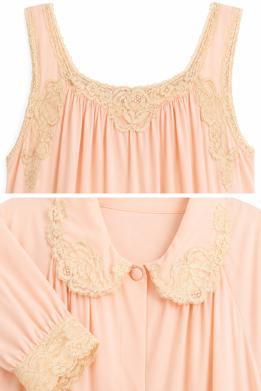Vintage Sears Peach Lace Nightgown & Housecoat Set | Medium/Large – Size 38–40