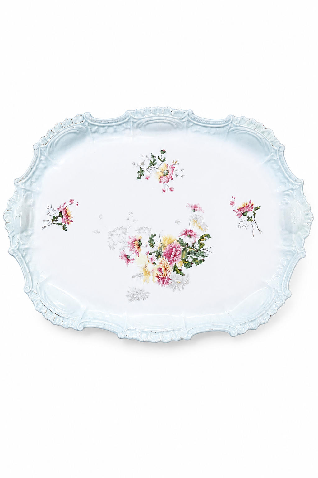 Antique 1890s–1915 Embossed Floral Vanity Tray | 120+ Year Old Porcelain Dresser Tray | Cottage Chic Décor