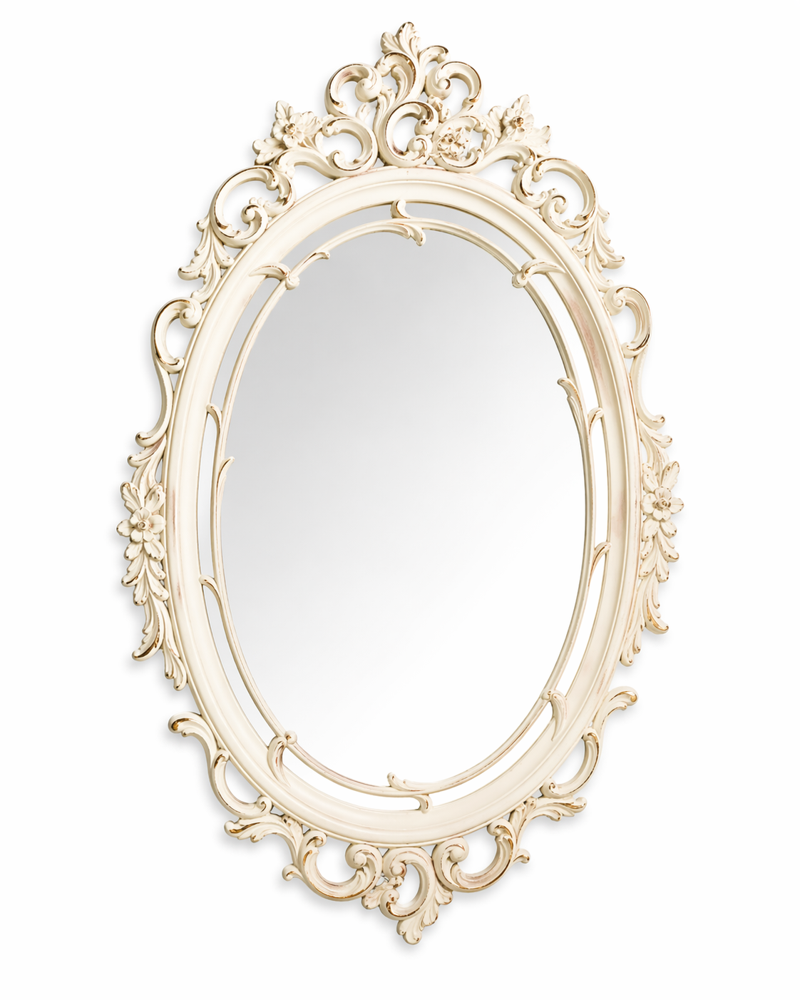 Vintage Shabby Chic Ornate Wall Mirror | Large Cream Rococo Style Mirror | 1960s–1980s French Inspired Decor