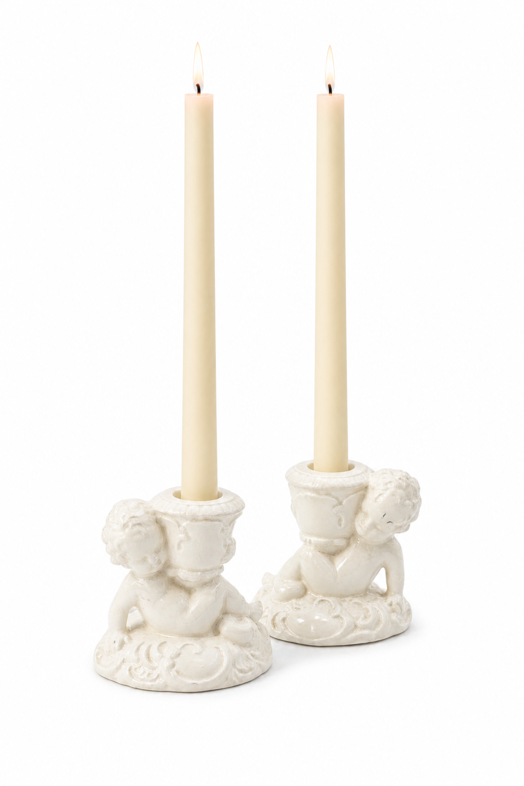 Vintage 1950s German Cherub Candle Holders | Set of 2 Porcelain Angel Candlesticks