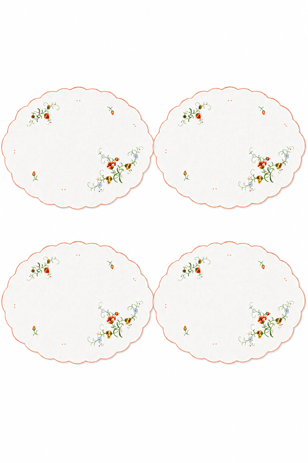 Vintage Embroidered Cotton Placemat & Napkin Set | Set of 4 Placemats & 4 Napkins | 1980s Cottagecore Table Linens