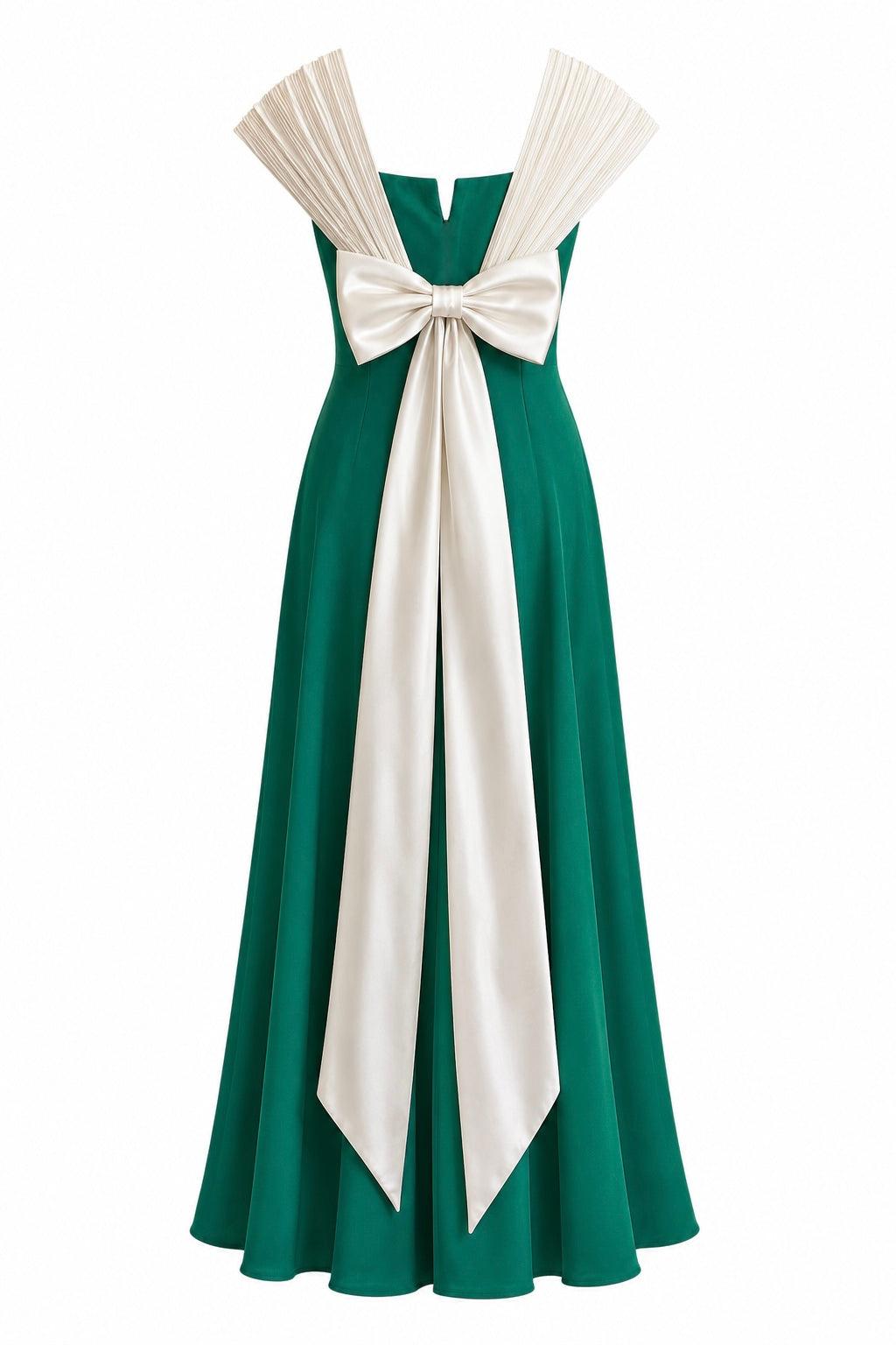 Vintage Emerald Green Evening Gown with White Bow Back Detail | Size 4