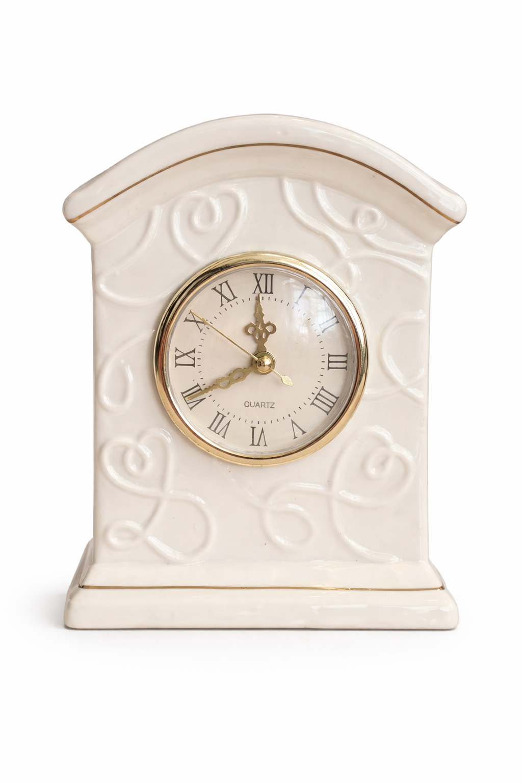 Vintage 1990s Cream Ceramic Mantel Clock | Shabby Chic Statement Piece | Non-functioning- Decor Only