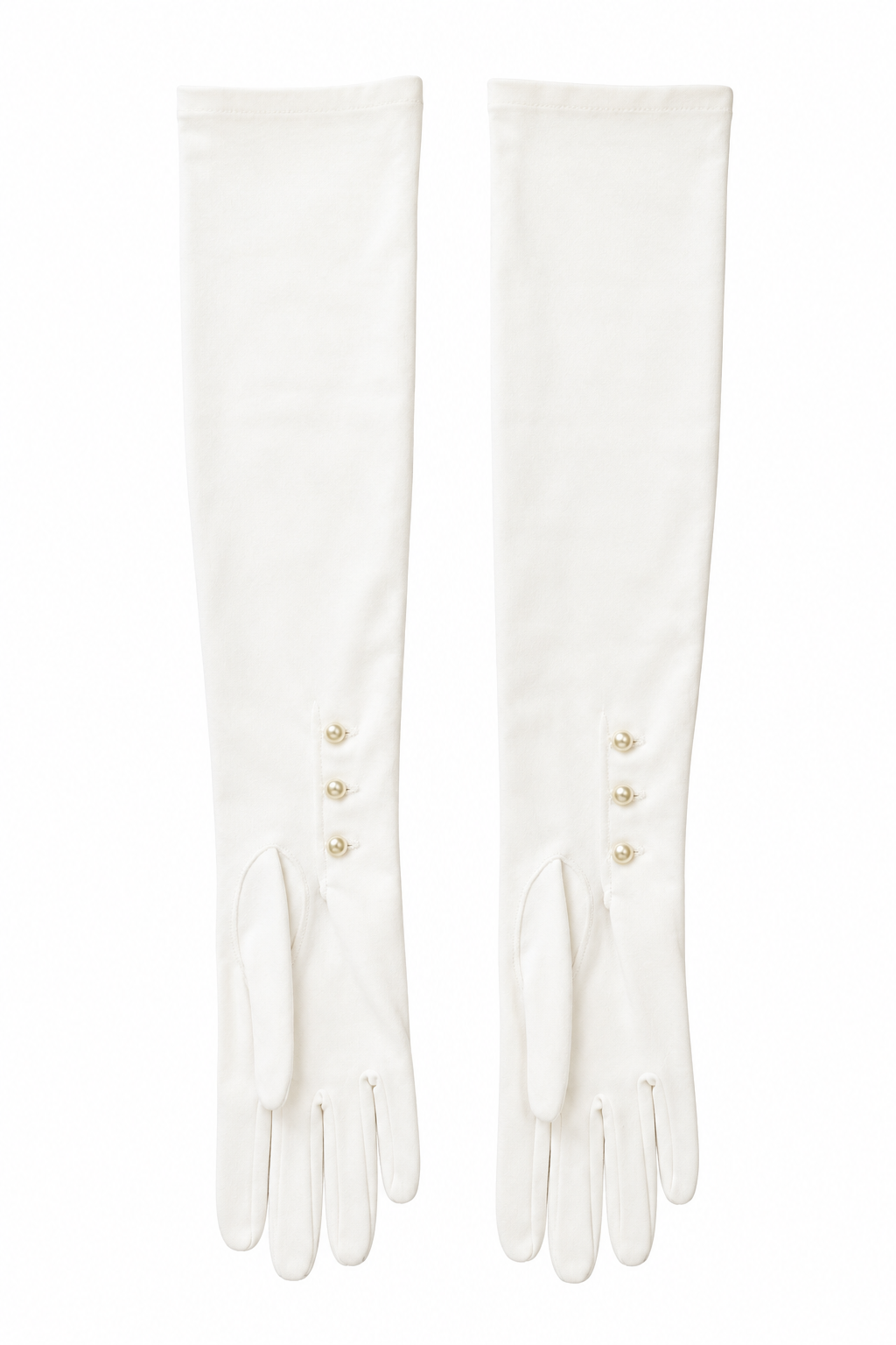 Vintage Long White Opera Gloves with Pearl Button Accents | Elegant Formal Bridal Gloves | Mid-Century Style