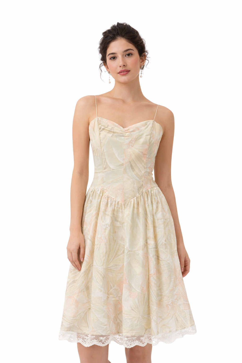 Vintage “Tropical Garden” Spaghetti Strap Dress by All That Jazz - Lace Hem Sundress | Size 7