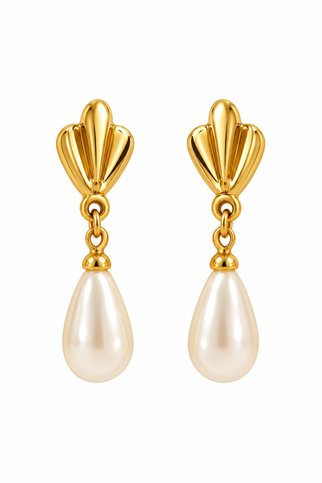 Vintage 1980s Gold-Tone Faux Pearl Teardrop Stud Earrings | Elegant Romantic Pearl Drop Jewelry