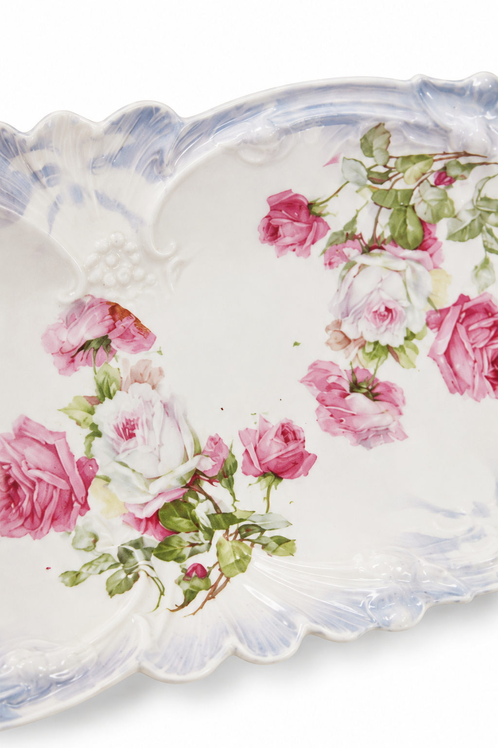Antique Victorian Floral Relish Dish | Pink Rose Porcelain Serving Tray | Vanity Catchall