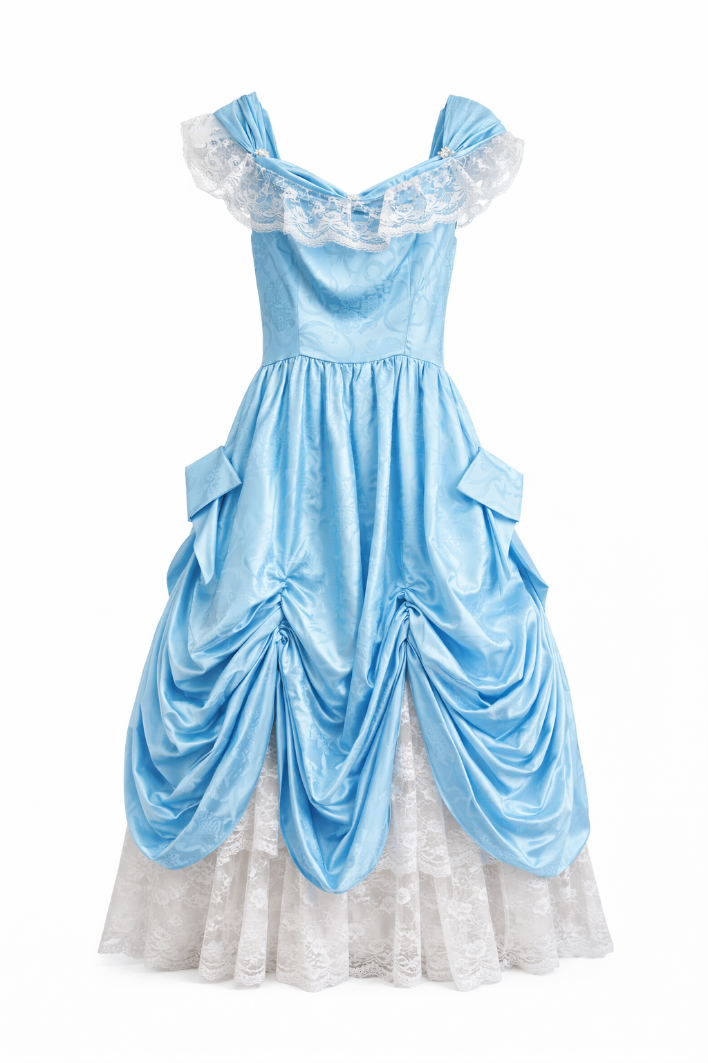 Powder Blue Rococo Bustle Gown | Vintage Lace & Satin Dream XS/S