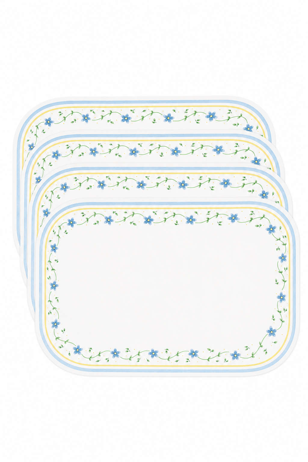 1980s Pfaltzgraff Reversible Floral Placemat Set of 4 | Cottagecore Blue Floral Table Decor