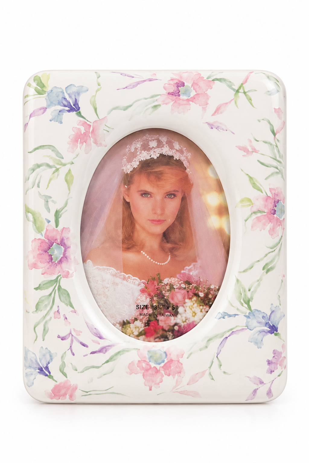 Vintage 1980s Floral Ceramic Picture Frame | Pastel Pink & Blue Flowers