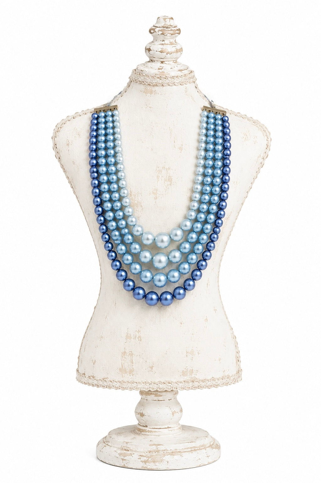Vintage Faux Blue Pearl Four-Strand Necklace | 1950s–1960s Multi-Strand Statement Necklace